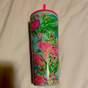 Lilly Pulitzer flamingo tumbler with straw and lid